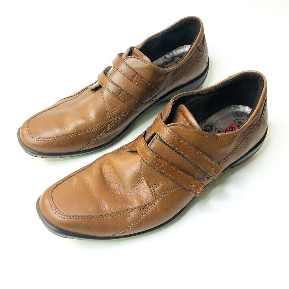 Ecco Cognac Brown Leather Comfort Loafer Shoes